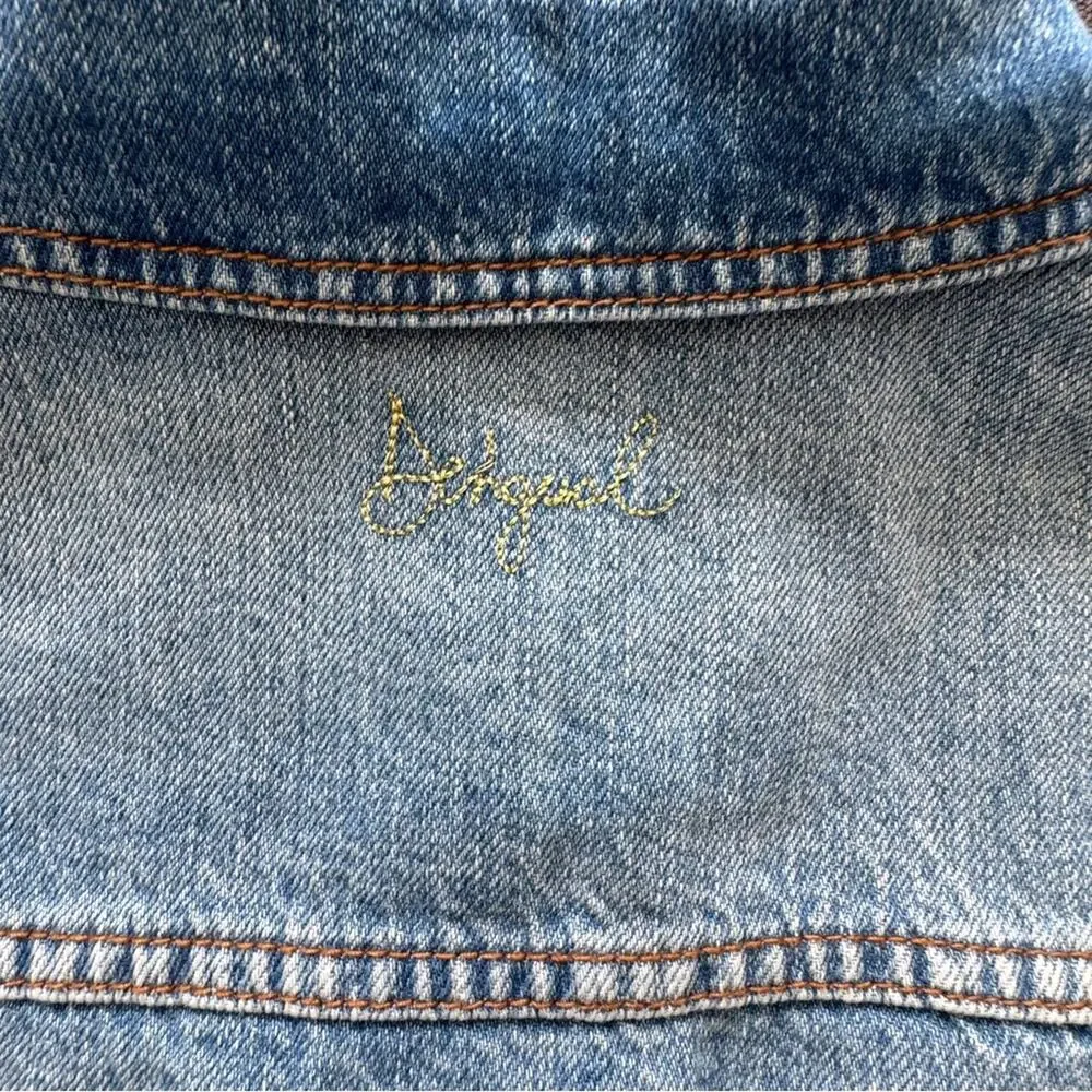 Desigual Fiorella Embroidered Denim Jacket Knitted Sleeves Bohemian Size 4 US - Picture 10 of 13